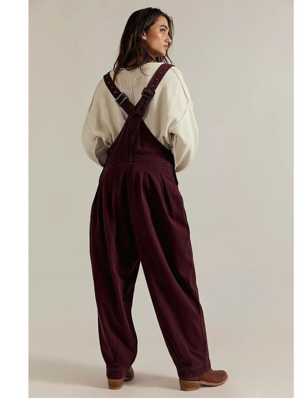 Free People We The Free Felix Tapered Overalls Large brown Jumpsuit barrel leg - Picture 2 of 15